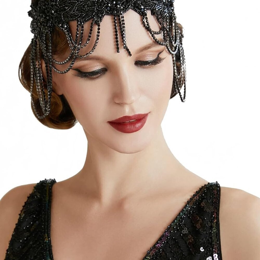 1920s Flapper Headpiece Vintage Beaded Chain Headband Roaring 20s Use